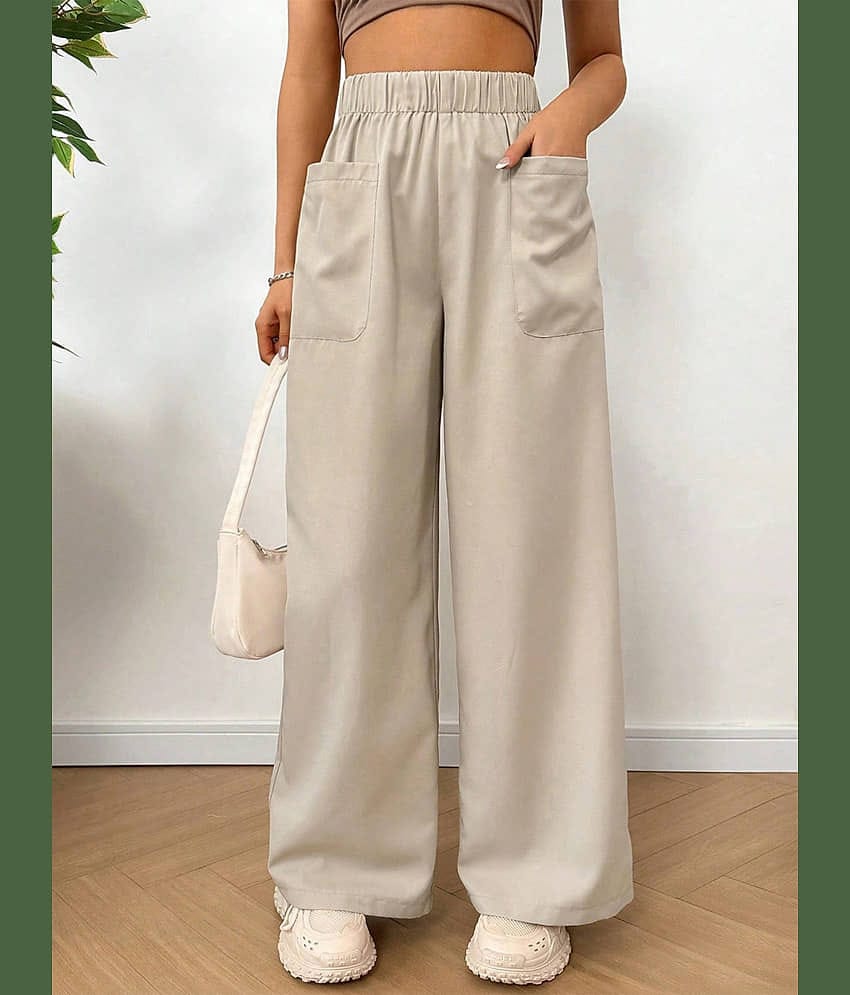 DTR FASHION Women Cotton Wide Leg Trousers ( Beige )