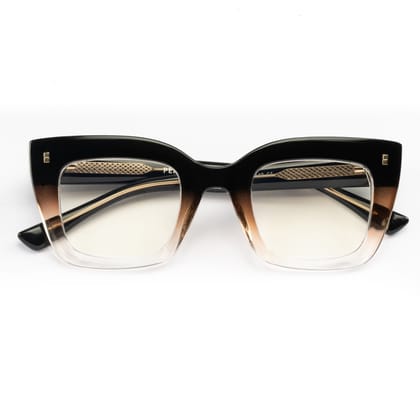 PERKEY Full Rim Retro Square Blue Light Cut & Antiglare Computer Eyeglasses For Women | Bold Style | - OPTL0016-C2-Small / Black-Borwn-Transparent / Clear