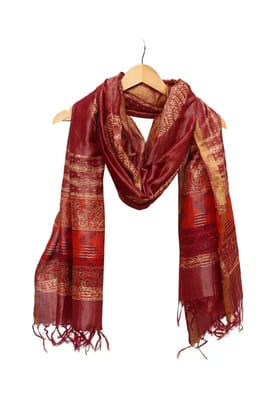 Tisser Kosa (Tussar) Silk Zari lining Hand BlockPrint silk dupatta