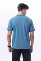 Classic Blue Polo With Jacquard Collar