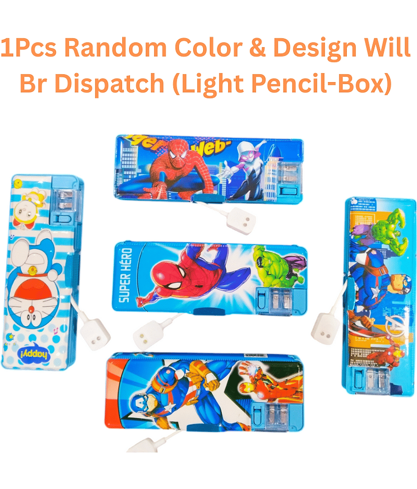 Kalra Magic Multipurpose Compass Box, Plastic Double Deck Pencil Case with 2 Compartments, Supplies Utility Box Storage Organizer, Pencil Box for School, Cartoon Printed Pencil Case for Kids, Birthday Gift for Girls & Boys (1 Pc Mix Design)