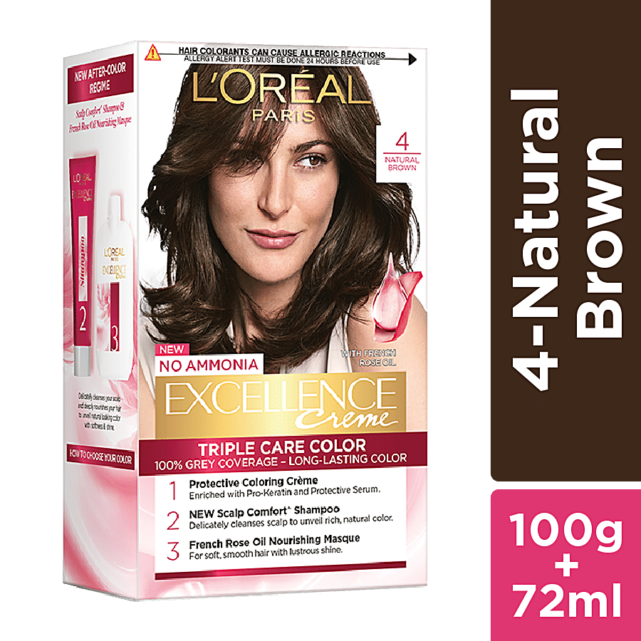 Loreal Paris Excellence Creme Hair Colour, 72 Ml + 100 G 4 Natural Dark Brown