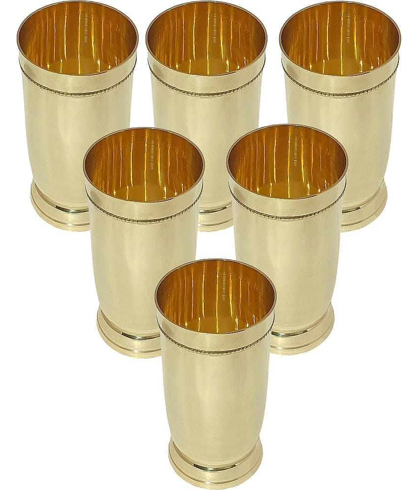 A & H ENTERPRISES - Plain Heavy Water Brass Glasses Set 250 ml ( Pack of 6 )