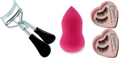 Elecsera Combo of Eyelash Curler,Beauty Blender and False Eyelashes (Pack of 2) for Women (Set of 4) (4 Items in the set) - Makeup - Eyes | Buy online on ZillyBuy