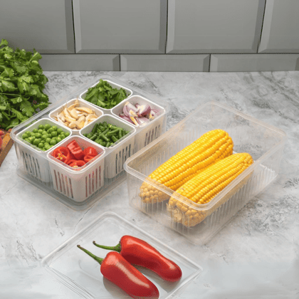 6 Grid Fridge Food Storage Organizer | Preserving Freshness of Cut Veggies and Fruits-Pack of 2 @ ₹899 | Money Saver Deal ⚡