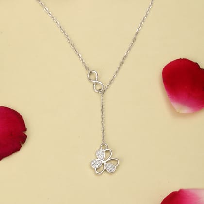 Sterling Silver Infinity Clover Pendant Necklace for Women | 925 Silver Adjustable Chain with Cubic Zirconia Stones