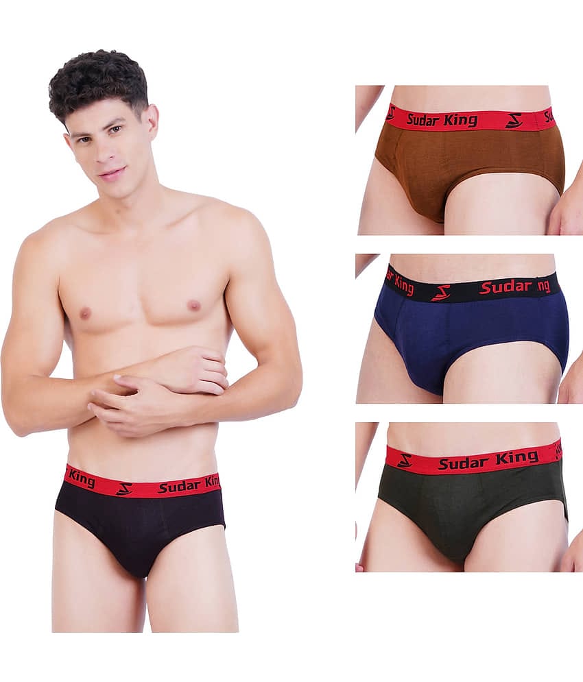 sudarking Pack of 3 Cotton Blend Briefs For Men's ( Multicolor )