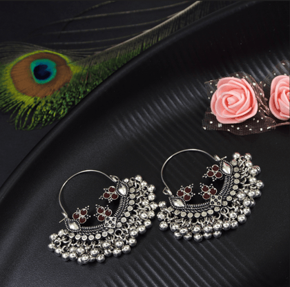Silver Plated Multi Coloured Hanging Silver Beads Chandbali Earring- AER 3573