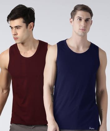 Mens Plain Sleeveless Combo Tshirt-XS / Maroon Navy