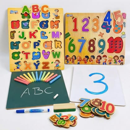 Clever Fox Funlab 2-in-1 Wooden Alphabet & Number Puzzle Combo Set