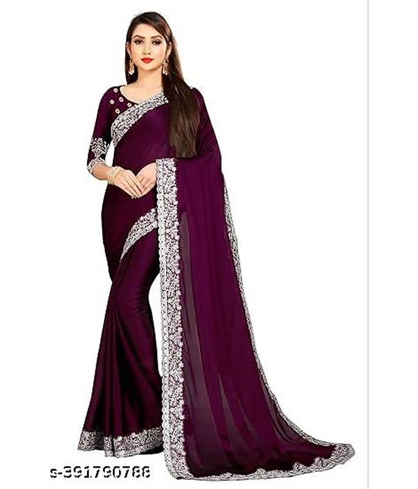 Shivadit ethnic Georgette Embroidered Saree With Unstitched Blouse Piece ( Purple )