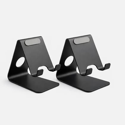 Metal Phone and Tablet Stand Desk Holder Black Pack of 2 | strong metal, Cable Management Hole, Rubberized Grip, A-Frame Design, Hands-Free Viewing, Stable Base