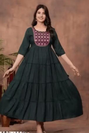 Stylish Gown/Kurti with Mirror Work( Green)