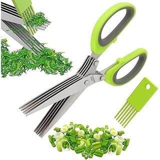 Stainless Steel Vegetable and Herb Scissor with 5 Blade Comb, Cleaning Brush
