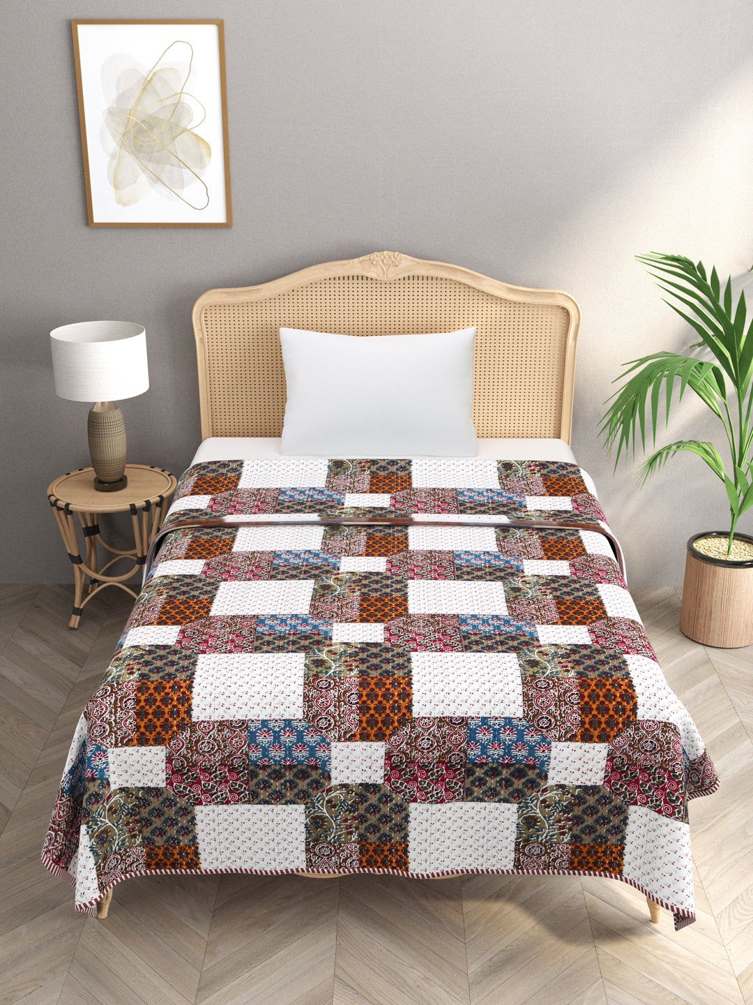 Ethnic Printed Reversible Single Bed Cotton AC Blanket | Lightweight Summer Dohar 60x90 inches