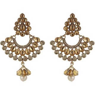 Drop Crystal Chand Baali Earrings Earrings Color Golden  God Brass  Copper Earrings for Women's Fashion Jewelry