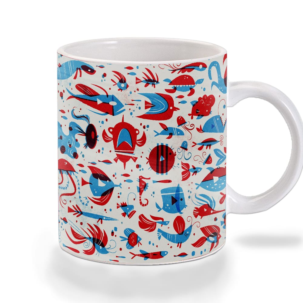 Multicolor Fishes Blue And Red Art Ceramic Mug