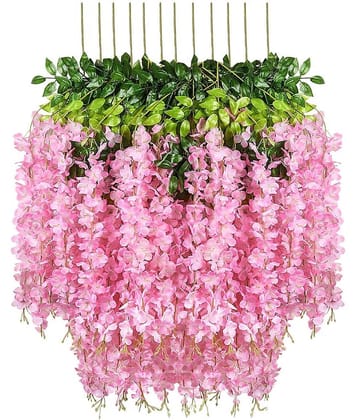 Green plant indoor - Pink Wild Artificial Flowers Bunch ( Pack of 12 )