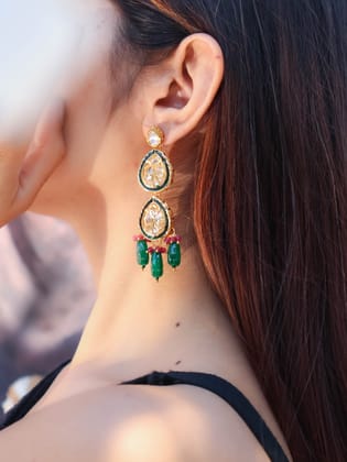 Shira Kundan Green Earrings-Green