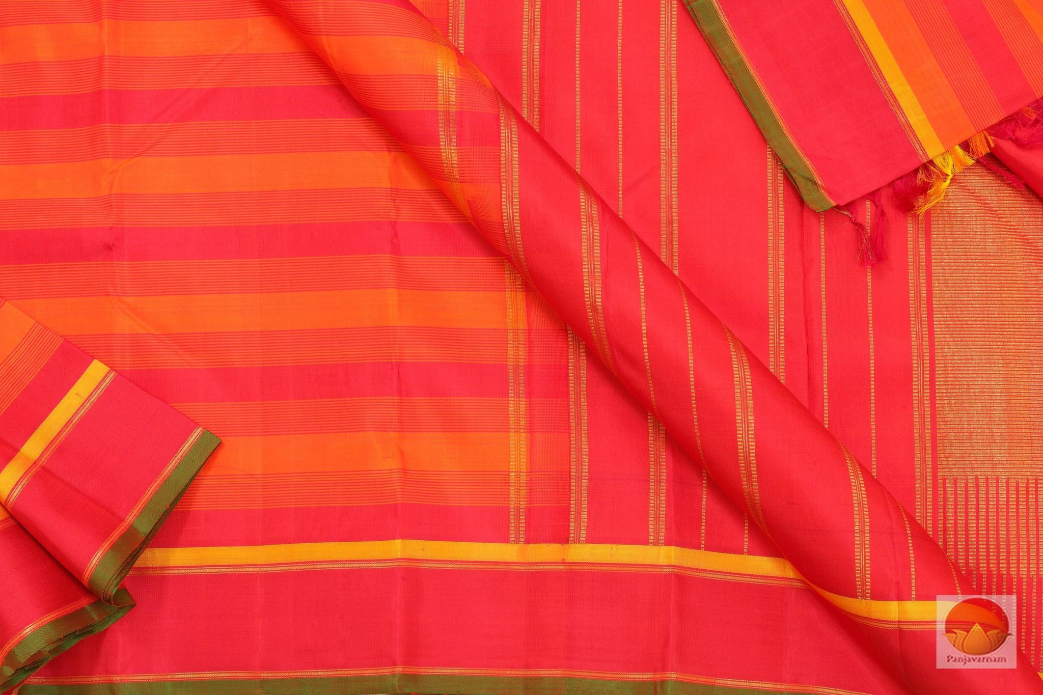 Red And Orange Kanchipuram Silk Saree Handwoven Pure Silk For Office Wear PV G 4099