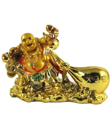 PAYSTORE Polyresin Laughing BuddhaWith Potli Showpiece (10Cm, Gold)