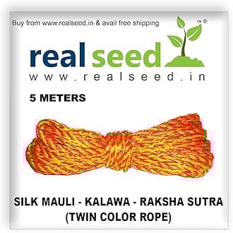 REAL SEED Silk Mauli - Kalawa - Raksha Sutra with two natural colours Red and Saffron in silk thread 5 Meters