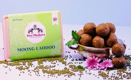 DESI MITAHARA's Moong Ladoo - Made with Moong Dal, Jaggery & Cow Ghee - Traditional Indian Sweet - Healthy, Nutritious Snack - 480g Pack - No Artificial Colours - Suitable for All Ages