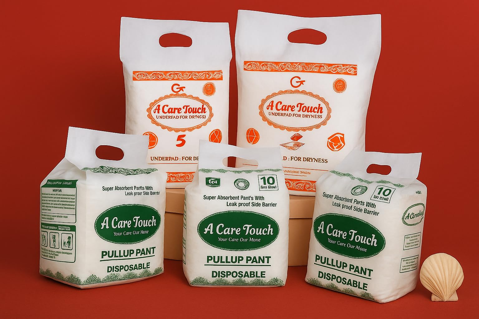 A Care Touch Disposable Pull-up Pants with Leak Proof Side Barrier, Super Absorbent Underpad for Dryness (Pack of 3 M-L Pull Up Pants & 2 underpads)