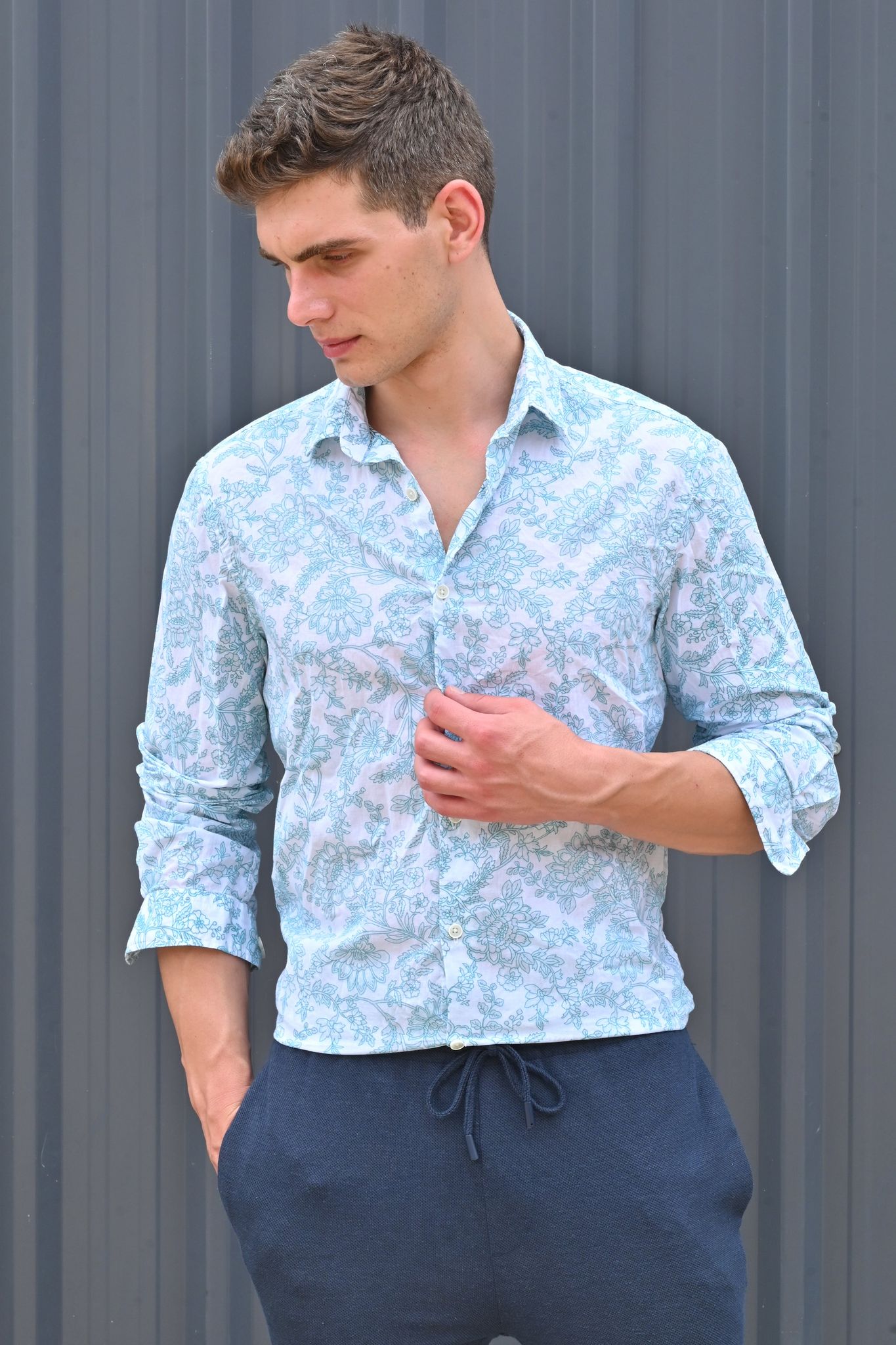 Hamisa - Cotton Printed Shirt - Green-S-38 / GREEN