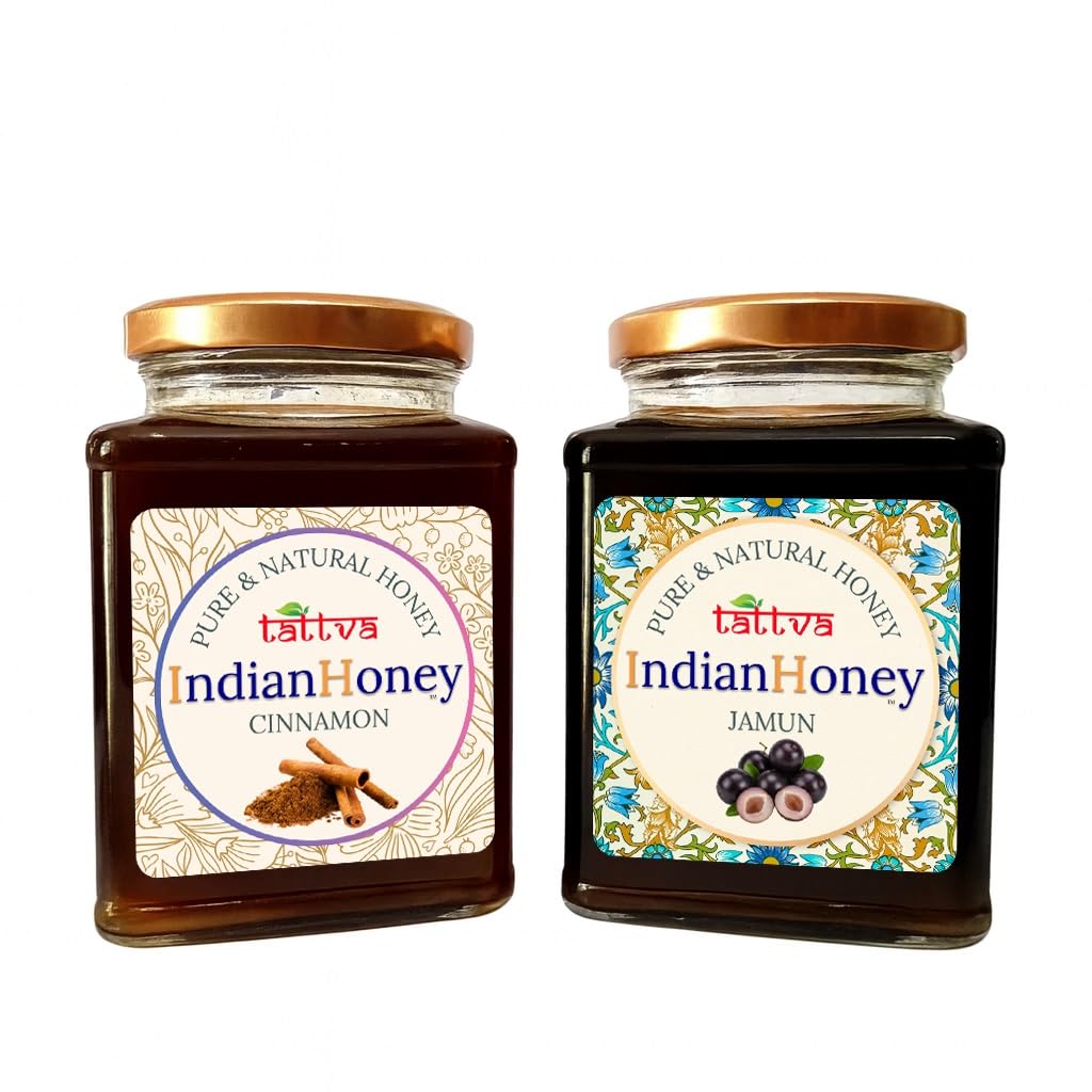IndianHoney Jamun & Cinnamon Honey Combo (Pack of 2) | Pure & Natural | 1kg (500g Each) | Unprocessed & Unfiltered Natural Sweetener