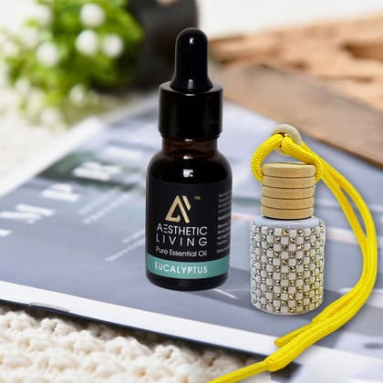 Aesthetic Living Car Aromatizer Diffuser Bottle with Essential Oil (Studded Bottle -12 ml + Eucalyptus Essential Oil, 15 ml) Aesthetic Living Car Aromatizer Diffuser Bottle with Essential Oil (Studded Bottle -12 ml + Eucalyptus Essential Oil, 15 ml)