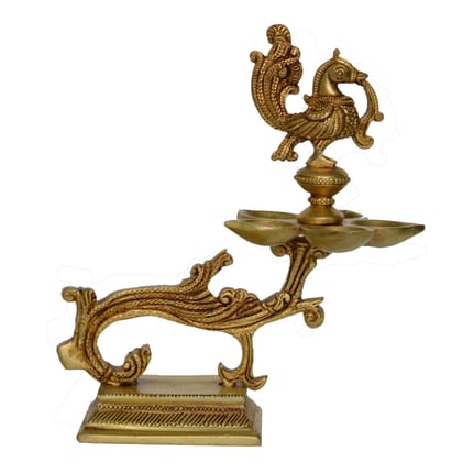 Brass Table Decor Murga Oil Lamp Deepak 5 Wicks  - Traditional Brass Deepak for Festivals, Height : 7.6 Inch (BSMAS1176 A)