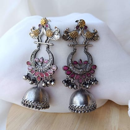 Oxidized Mayur Jhumki-Magenta