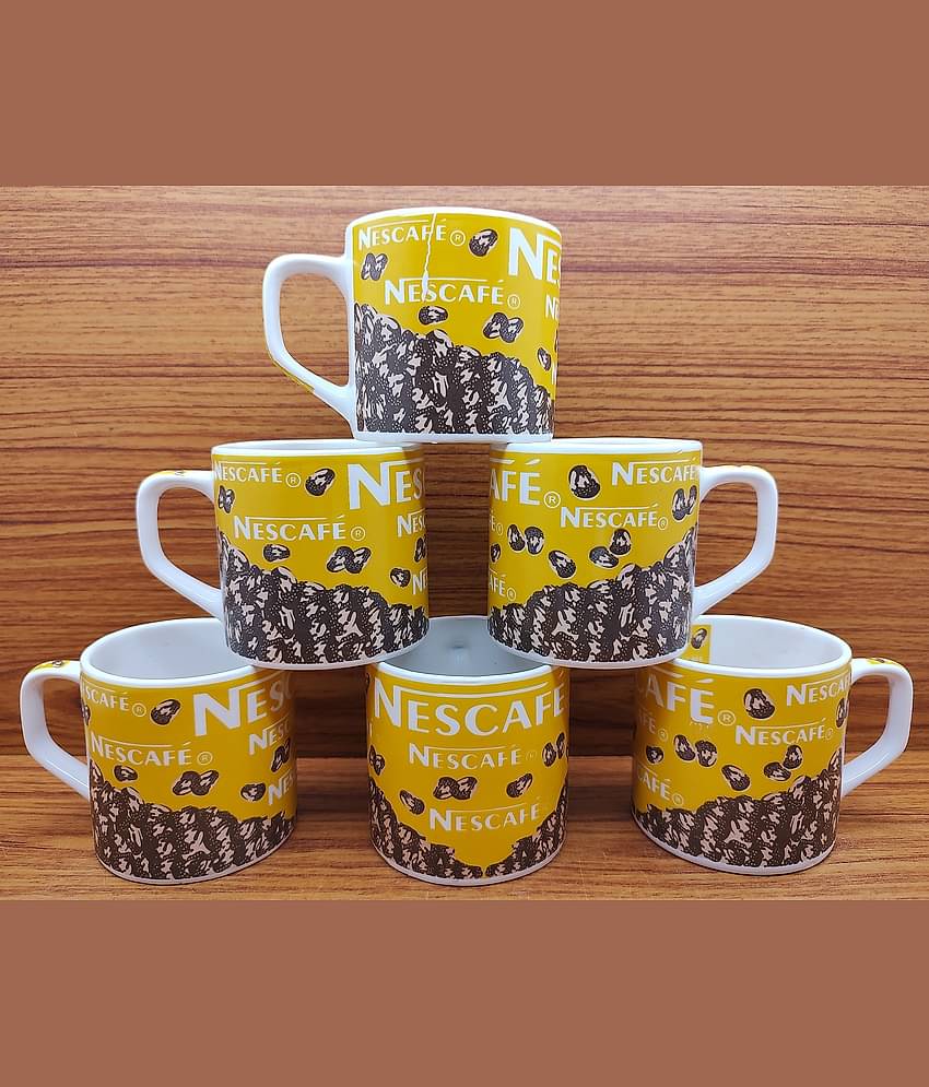 Laghima jadon Printed Ceramic Tea Cup 200 ml ( Pack of 6 )