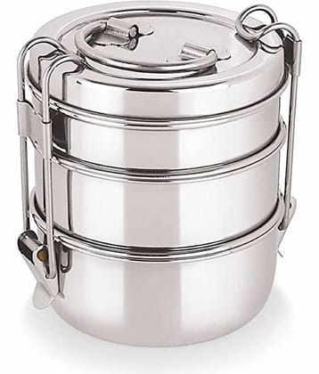 Neelam Stainless Steel Two Compartment Tiffin Box with Lid, 800 ml, Silver