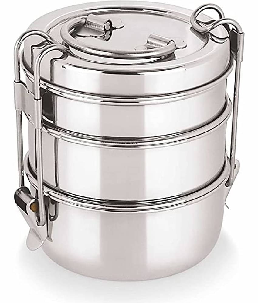 Neelam Stainless Steel Two Compartment Tiffin Box with Lid, 800 ml, Silver