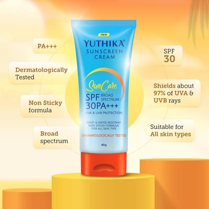 Yuthika Sunscreen SPF 30 PA+++ with UVA & UVB Protection 80g, Dermatologically Tested Sunscreen Cream for Women and Men Yuthika Sunscreen SPF 30 PA+++ with UVA & UVB Protection 80g, Dermatologically Tested Sunscreen Cream for Women and Men