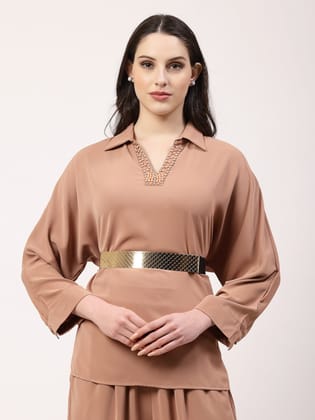 Women circular gold plated adjustable broad belt-32 inch / Gold / Metal
