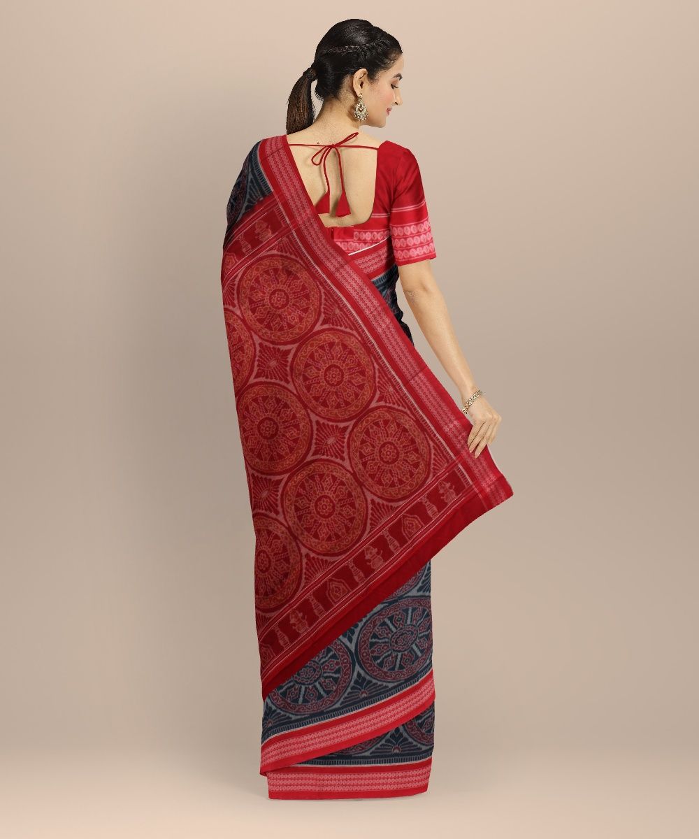 Red Teal Blue Cotton Handloom Sambalpuri Saree