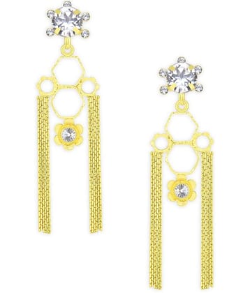 Spargz Contemporary Tasselled Party Wear Gold Plated American Diamond Hanging Earring For Women TER_178