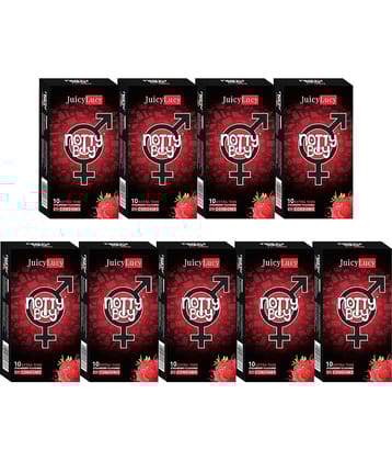 NottyBoy Juicy Lucy Strawberry Flavoured Extra Thin Plain Condoms - Pack of 90