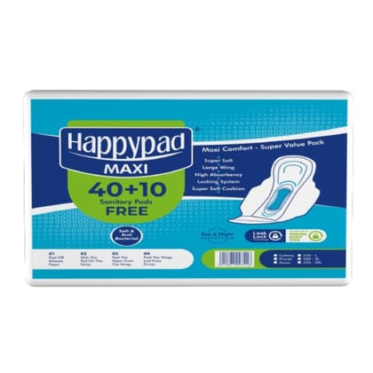 Happypad Maxi Sanitary Pads for Women, 40+10 XL Sanitary Napkins Combo Pack