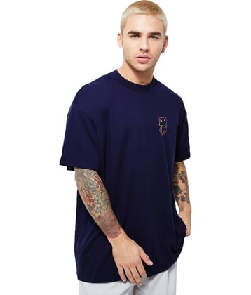 Leotude Pack of 1 Cotton Blend Oversized Fit Men's T-Shirt ( Navy )