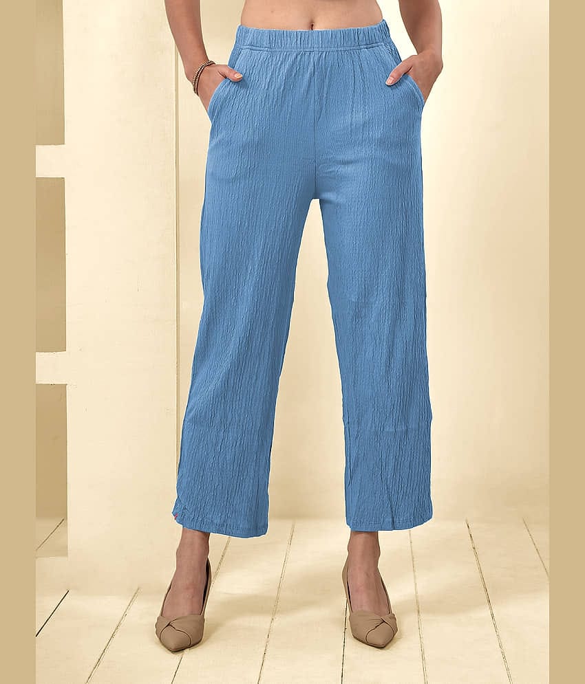 LYRA Women Cotton Wide Leg Trousers ( Light Blue )