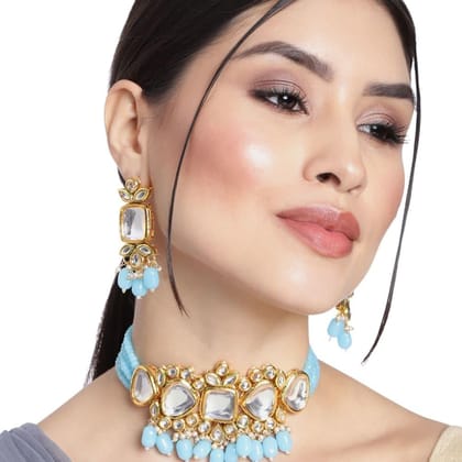 Kundan and Blue Beads Choker Set Kundan and Blue Beads Choker Set