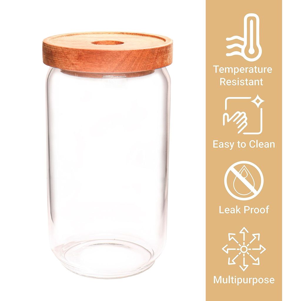 Femora Borosilicate Glass Jar with Bamboo Lid Air-700 ml, Tight Jar, 1pc