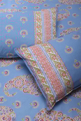 Jazmine Floral Blue Cotton Bedsheet-California King - 108 x 108 in / Blue / Blue
