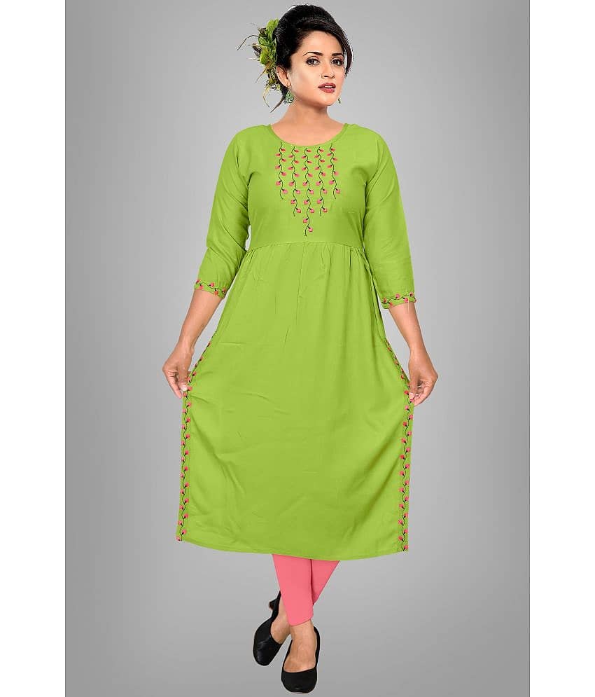 haya fashion - Green Rayon Women's Straight Kurti ( Pack of 1 )