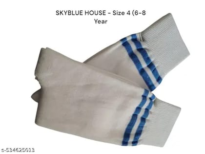 Sky Blue house white School Lycra cotton socks - Pack of 2 (6-8 year)