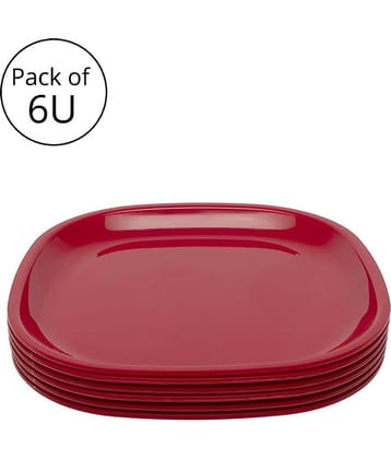 Generic - Plastic Microwave Safe Plates, (Pack of 6) Quarter Plate, Dia 8inch - Red